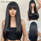 Stylish Long Black Bob Wig with Bangs in Synthetic Hair Fiber - Himpall